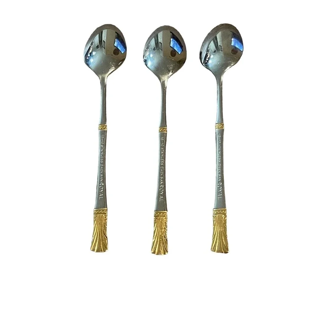 Baek San Royal Demitasse Spoons 18-8 Stainless‎ Gold Trim Lot Of 3 B242